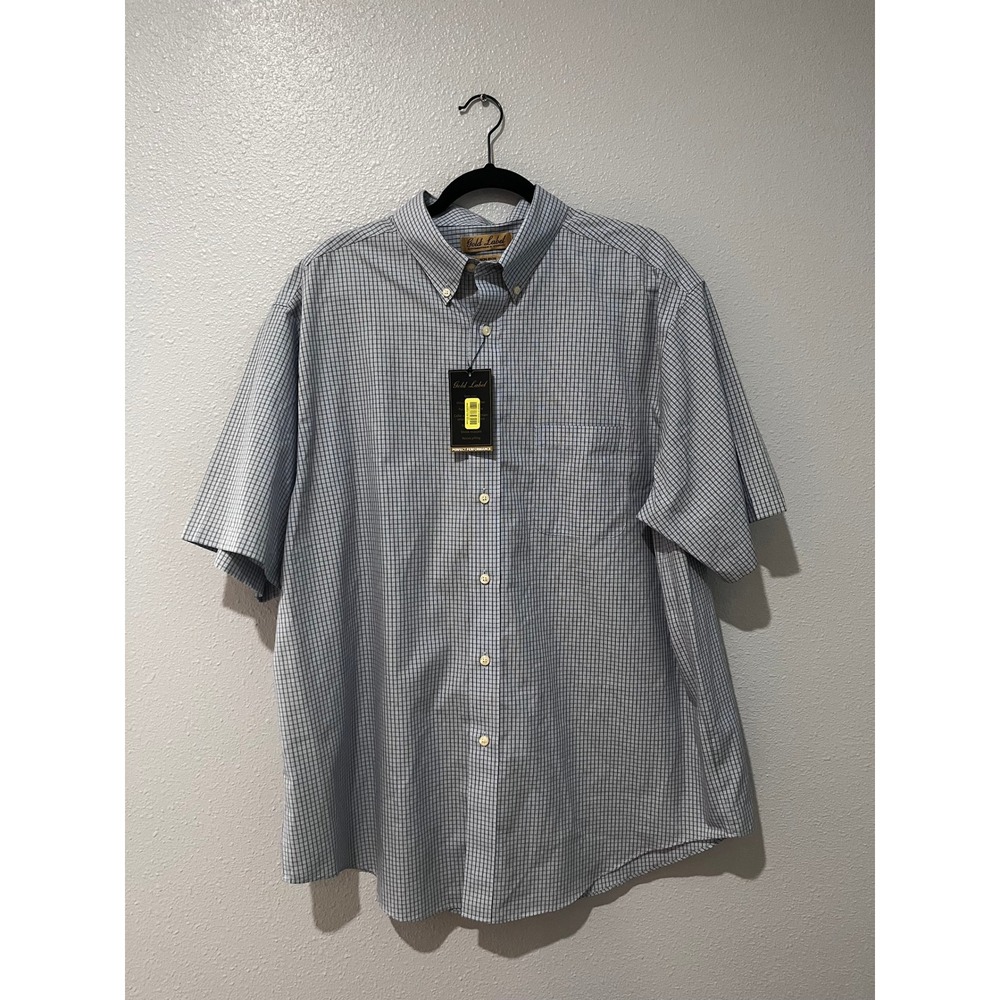 Roundtree & Yorke Gold Label Non-Iron Plaid Shirt XL Mens Blue Short Sleeve NWT